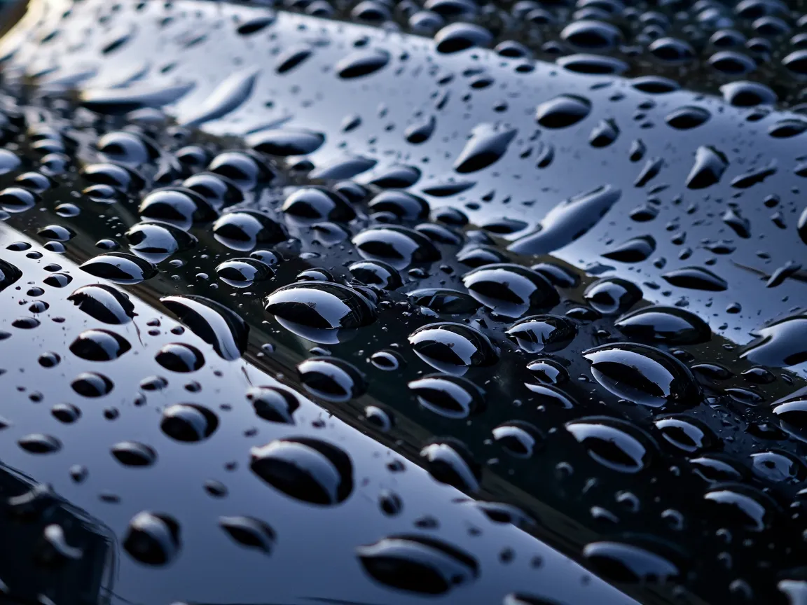 Water beading on freshly waxed paintwork